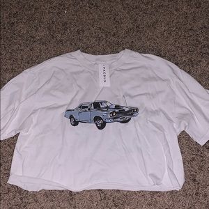 A cropped pacsun white car T-shirt!